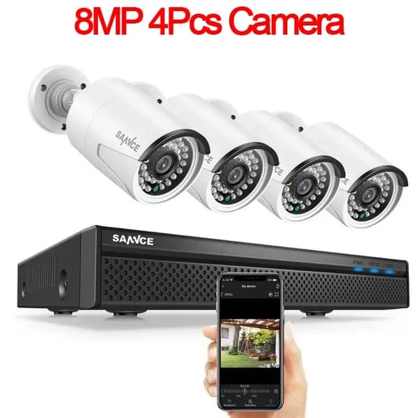 SANNCE NVR Sikkerhedskamera System, 8MP Videoopløsning, 8CH POE Support,Ingen, 8MP 4 stk. kamera