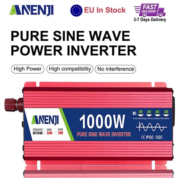 Strømomformer, Ren sinuskurve, Universel kompatibilitet,12V, 1000W
