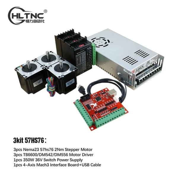 CNC sæt, Nema 23 Stepper Motor, TB6600 Driver, , 3kit 57HS76, TB6600
