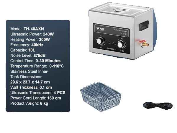 Ultralydsrenser, Justerbar Opvarmning, 40kHz Frekvens,10L