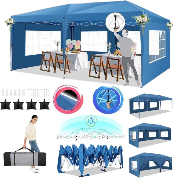 Pop-up Pavillon, Nem Samling, Vandtæt Design,Blå