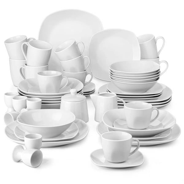 MALACASA 50-dels Service, Miljøvenligt Porcelæn, Service til 6 personer,50-stykker