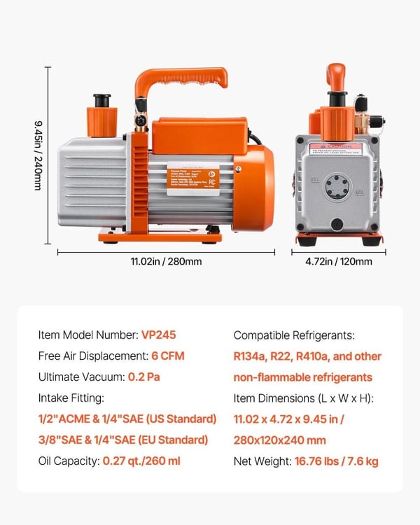 Vakuumpumpe, Effektiv Drift, Alsidig Kompatibilitet,EU, 6CFM 1-2HP 2 Trin