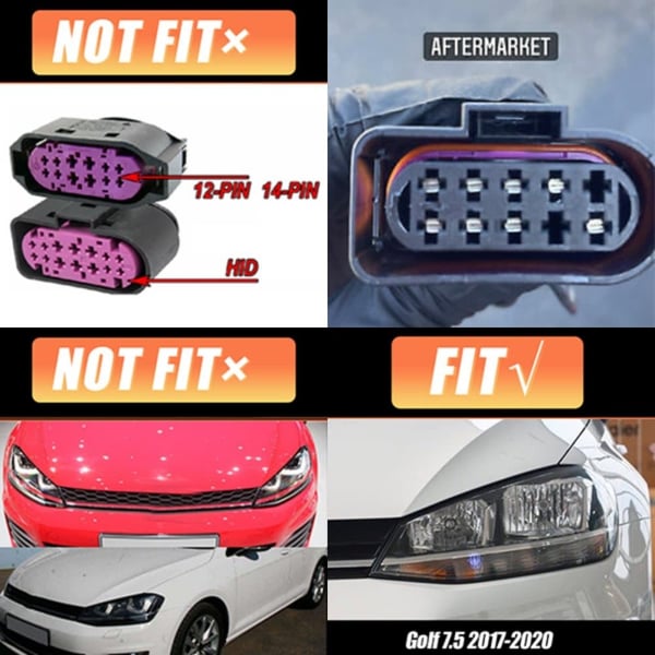 Forlygtesamling, Vandtæt IP67, 12V Spænding, Kompatibel med Golf VII facelift Halogen 2017-2020, Direkte Erstatning for Original, Nem Installation