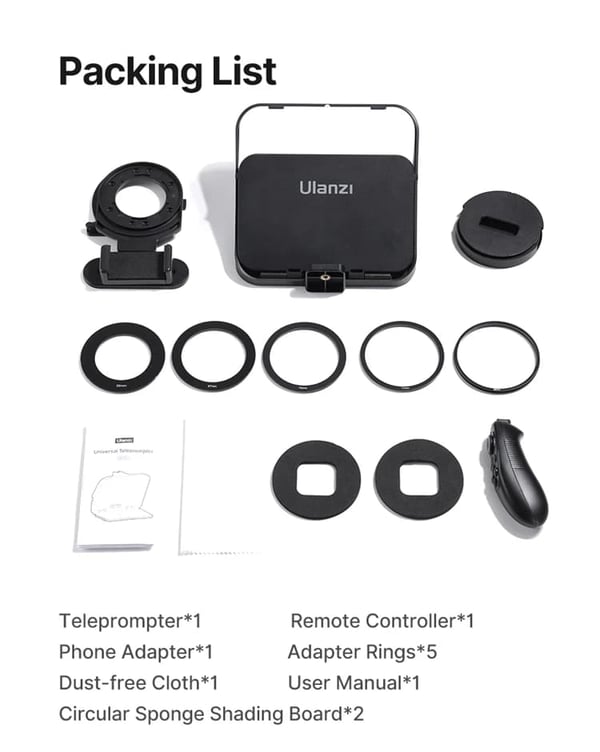 Ulanzi Teleprompter, tukee puhelimia ja tabletteja, mukana kaukosäädin.,RT02RT02