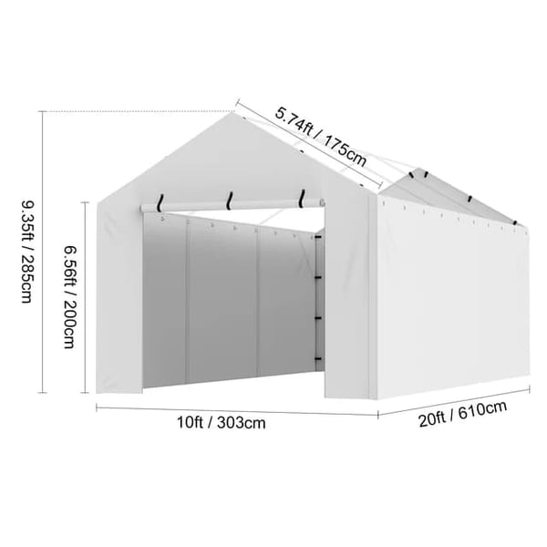 Carport Overdækning, Kraftig Vandtæt, UV-beskyttet, 10x20ft Hvid Side
