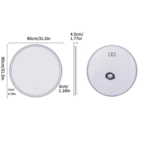 Badeværelse LED Lys Spejl, Touch Skærm, Anti-dug, 80 cm (32 tommer)