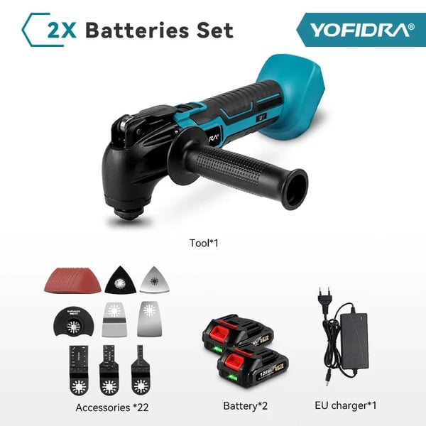 Trådløs Oscillerende Værktøj, 600W Effekt, 6 Vibrationsniveauer,2 stk 128vf batteri