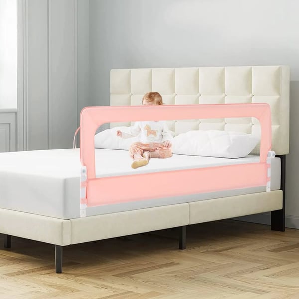Sengegelænder, Justerbar Højde, Foldbart Design,Pink