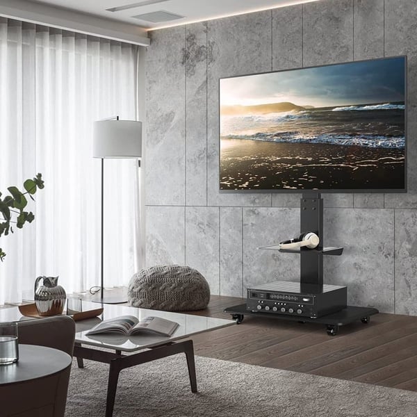 TV gulvstand, justerbar højde, låsbare hjul, Sort