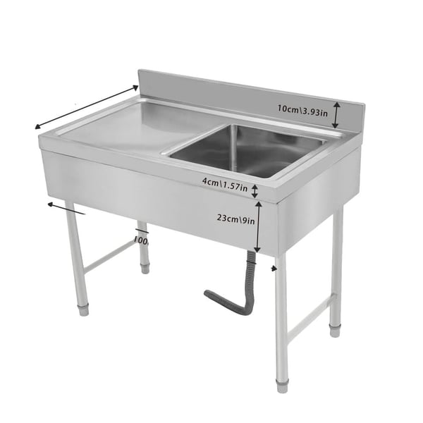 Køkkenvask, Fritstående Design, Stort Drænhul,Sølv