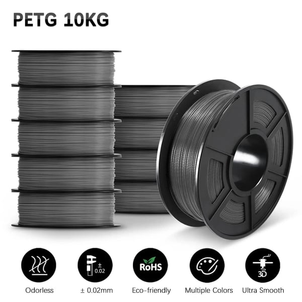 SUNLU 3D Filament, Diameter 1,75 mm, Tolerance +/- 0,02 mm,PETG Grå 10 Rulle