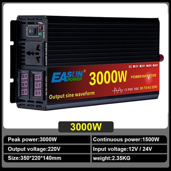 Ren Sinuskurve Strømomformer, 3000W Spidseffekt, 1500W Kontinuerlig Effekt,24V, 3000W