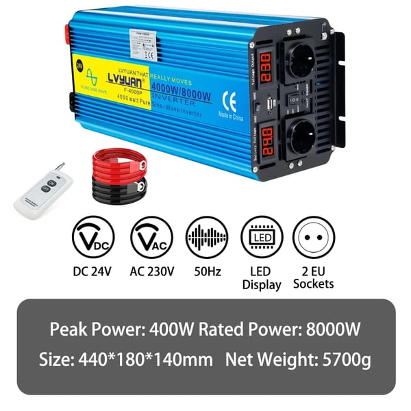 Strømomformer, ren sinuskurve, USB-udgang,24V LED 2EU
