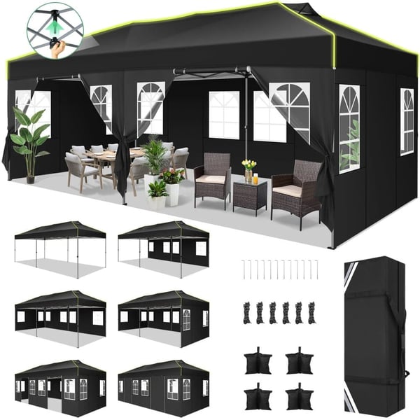 Gazebo, vedenpitävä, säädettävä korkeus,Musta