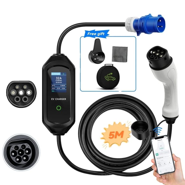 Bærbar EV-lader, 7,2 kW effekt, 5 m kabel længde,type2 7,2KW 5m kabel
