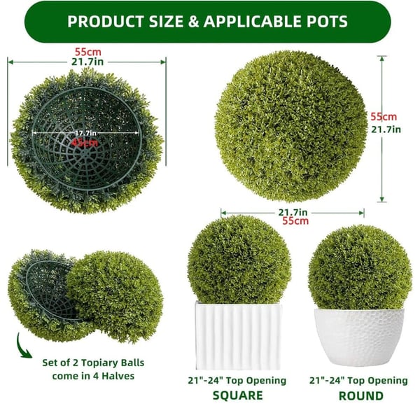 Kunstig Plante Topiary Bold, Holdbart Materiale, Nem Installation,2stk 55cm