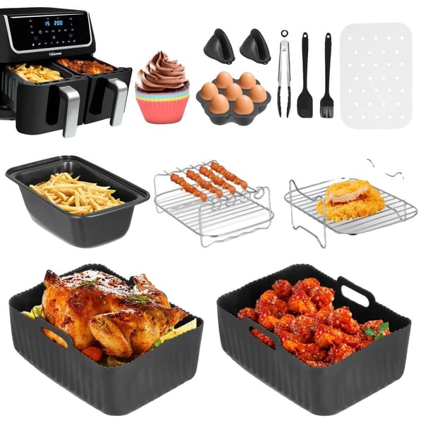Air Fryer Tilbehør, Komplet Madlavningssæt, Dobbelt Zone Kompatibilitet,HVID