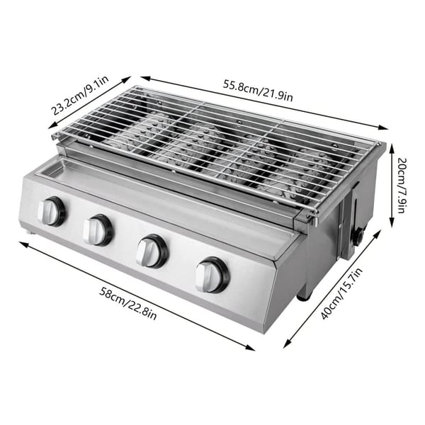 Gasgrill, 4 brændere, rustfrit stål konstruktion,Lys Grå