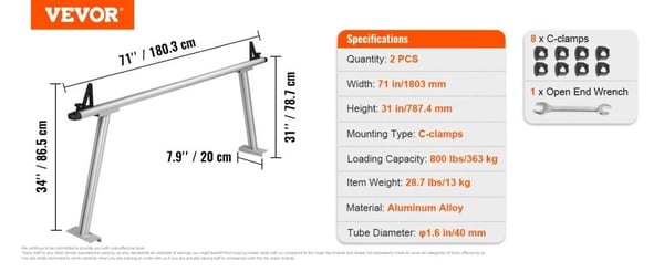 Lastbil Rack, 800 lbs Kapacitet, 71 tommer Bredde, Kraftig Aluminium,71 tomme