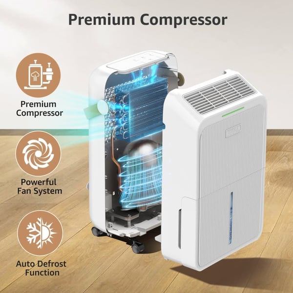 Affugter, 16 L/dag kapacitet, LED-display og flere tilstande,EU Stik, HVID