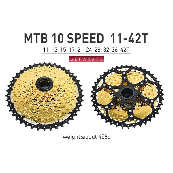 MTB Frihjul Kassette, Flere Gearmuligheder, Letvægts Aluminiumlegering,10s 42t guld