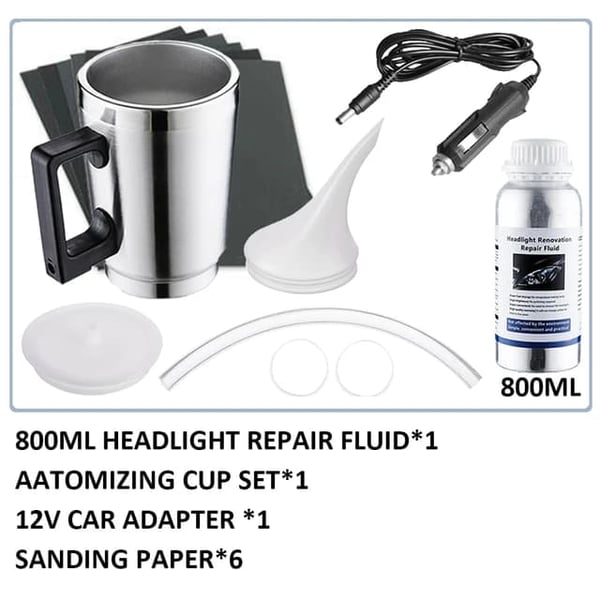 Bilforlygter Restaureringskit til Biltygter, Kemisk Poleringsmiddel, 800ML Flydende Polymer, 800ml og 12v