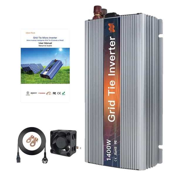 1400W Solenergi Inverter, Avanceret MPPT Teknologi, Holdbart Design,Sølv, 10,8-30VDC, 220V