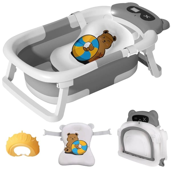 Babybadekar, Temperaturindikator, Sammenklappeligt Design,Type 3 Grå