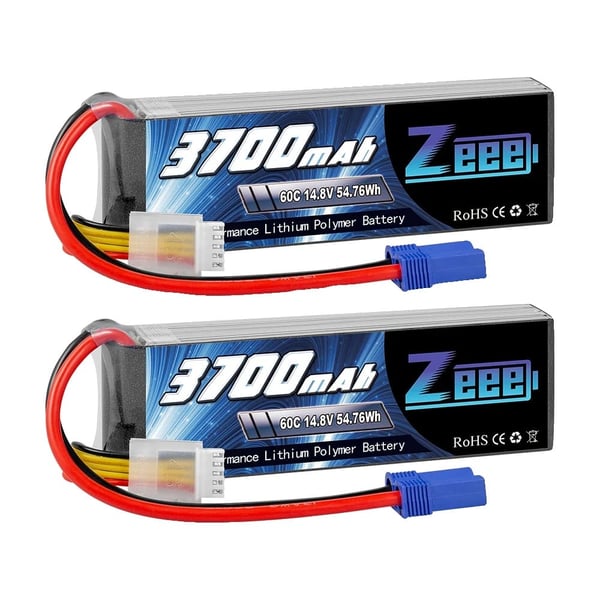 Zeee 4S Lipo-batteri, 3700mAh kapacitet, 60C afladningshastighed,2 stk 4S 60C 3700 EC5