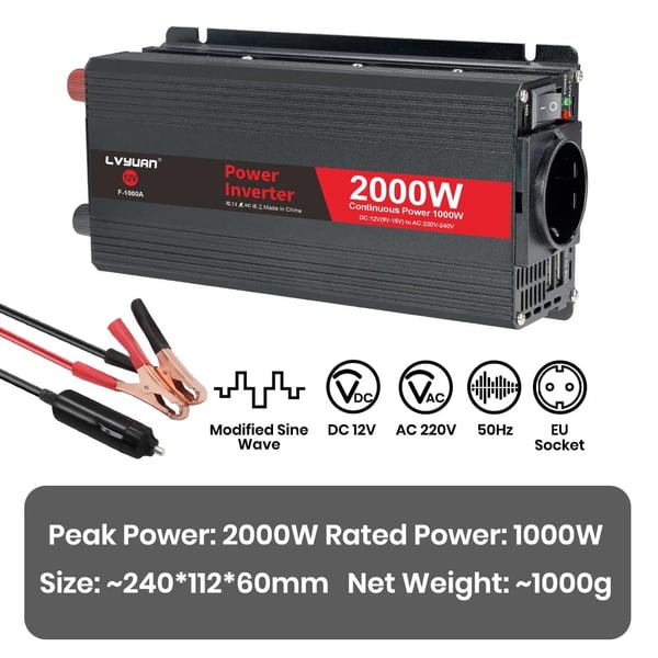 Autoinvertteri, Muokattu sinimuotoa, USB-ulostulo,12V-220V-2000W