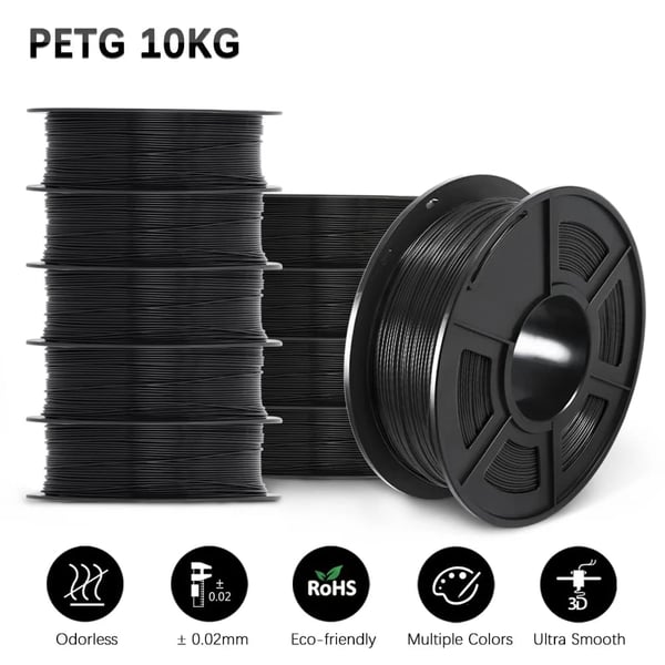 SUNLU PETG 3D Filament, 1,75 mm Diameter, 1 kg Vægt, Enestående Styrke,PETG Sort 10