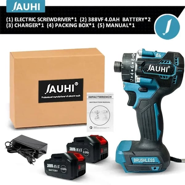 JAUHI Børsteløs Skruetrækker, 280N.m Moment, 4000rpm Hastighed,2 Batteri-388VF