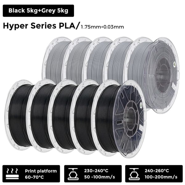 PLA Filament, Højhastighedsprint, Automatisk Farvegenkendelse,5Sort   5Grå