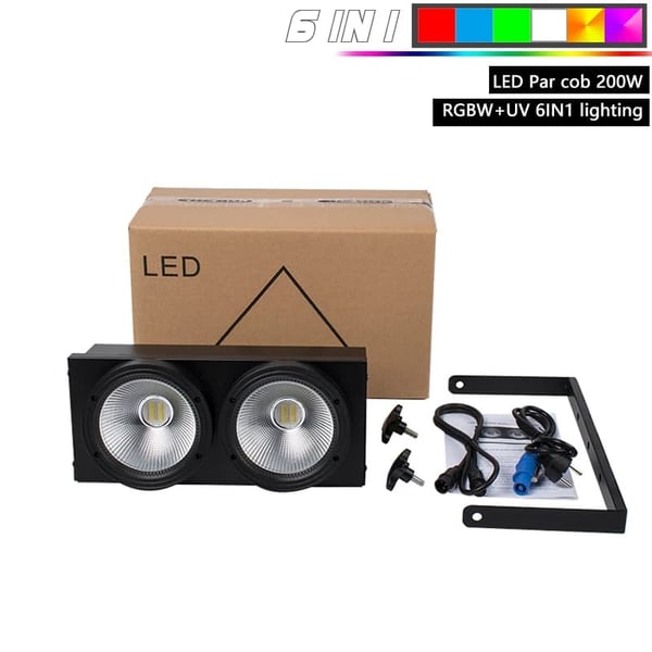 LED Blinder, 200W Effekt, DMX Kontrol, 50 Grad Strålevinkel,EU stik, LED COB RGBWA UV