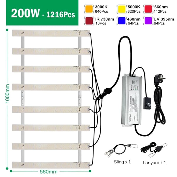 LED Vækstlys, Dæmpbart Fuldspektrum, Høj LED Mængde,200W