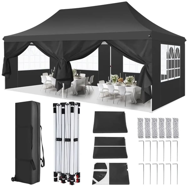 Pavillon Popup Gazebo, Vandtæt, UV-beskyttelse,sort