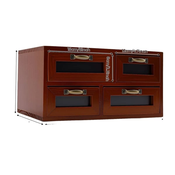 Skrivebordsorganisator, 4-skuffe design, retro stil,Mørkebrun
