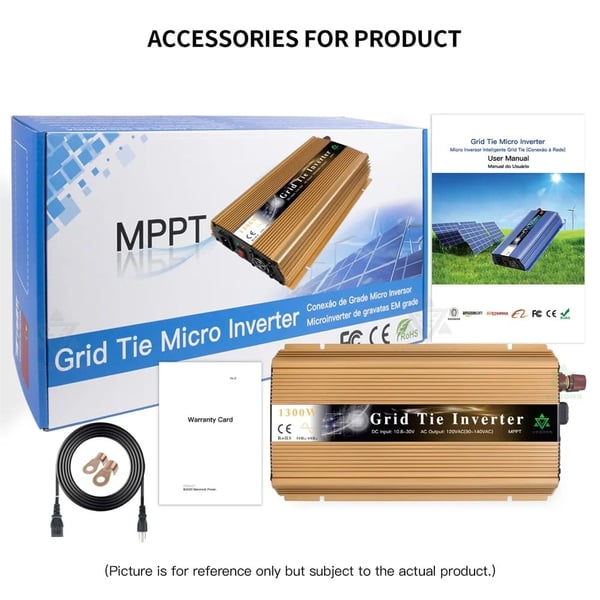 Solcelle On Grid Tie Inverter, MPPT Teknologi, Ren Sinus Bølge, Guld, 100V, 10-148V