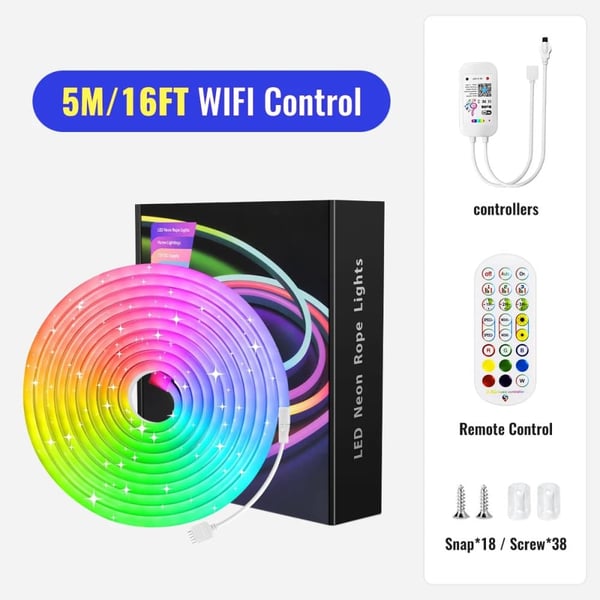 LED-neoniputket, vedenkestävät, musiikkisynkronointi käytettävissä,WiFi 5M