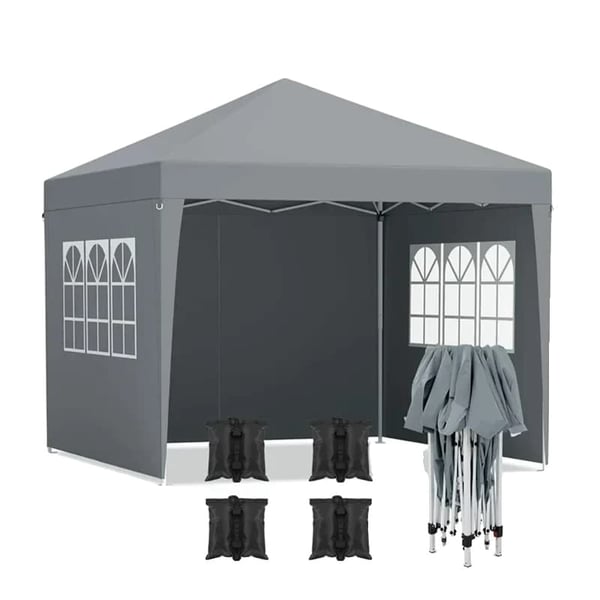 3x3m Udendørs Gazebo, UV-beskyttelse, Justerbar Højde Telt til Begivenheder,Mørkegrå