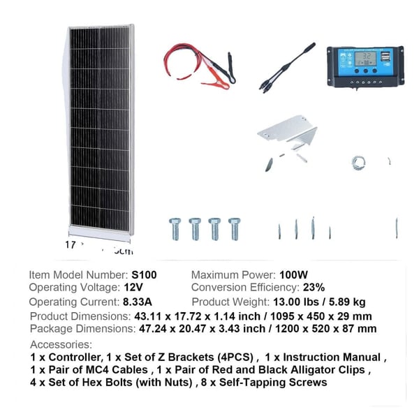 Solpanel Kit, Høj-Effektiv PV Modul, Vandtæt Design,100W