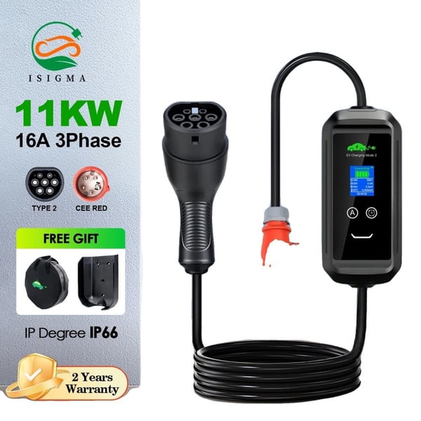 Bærbar EV-lader, justerbare strømindstillinger, Tuya-appkontrol,APP-11kw-10M Total, TYPE2