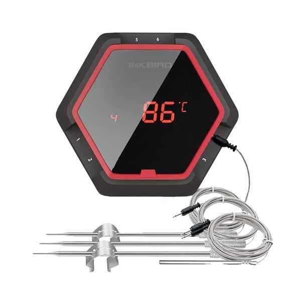 Langaton BBQ-lämpömittari, Bluetooth-yhteensopiva, jopa 6 anturia,6XS Punainen 4 anturia