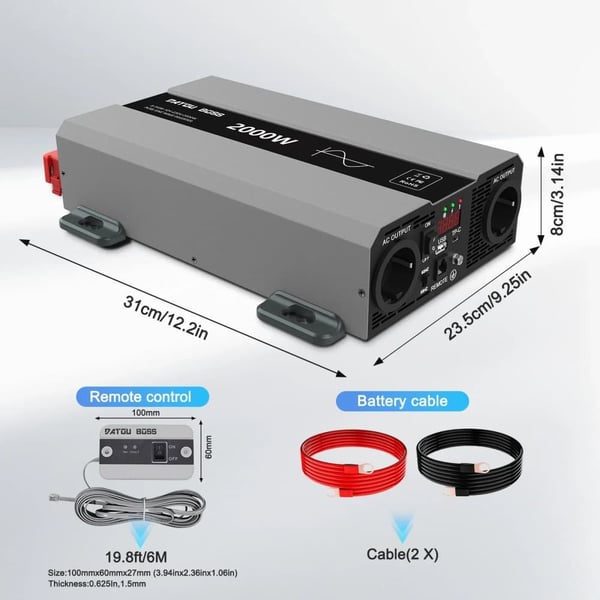 Autoinvertteri, puhdas sinimuotoaalto, 1500W jatkuva teho,24V 2000W EU