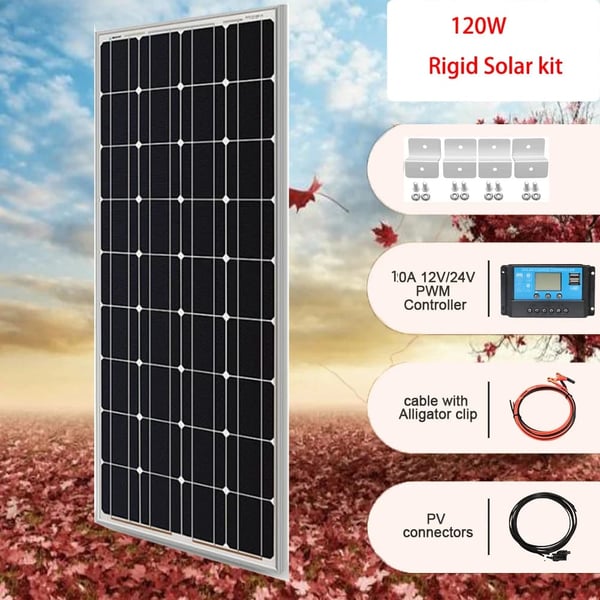 Solpanel, Hærdet glas, Vindtæt, 12V 120W solarkit