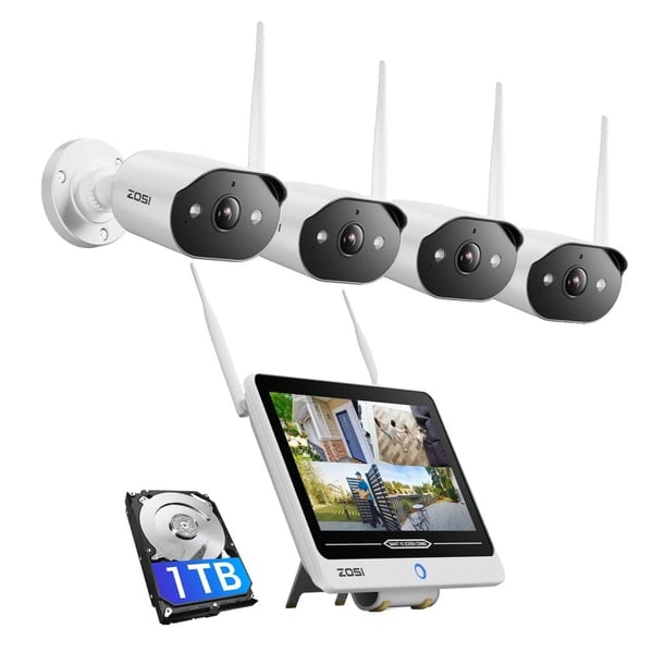 Sikkerhedskamera System, 2K Video, Smart Detektion,3MP 4 kameraer 1TB