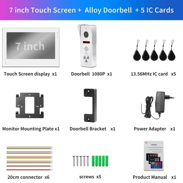 Video Intercom System, 7 Tommer Farvetouchskærm, Bevægelsesdetektion,703HW-206WIC