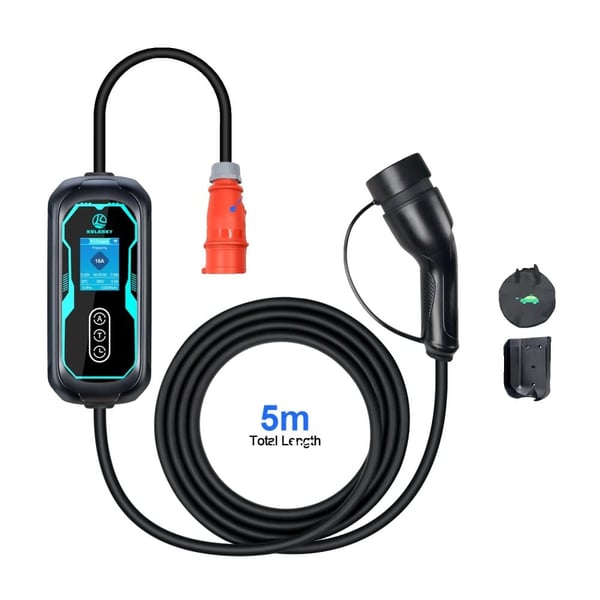 Bærbar EV-lader, Wi-Fi-kontrol, Justerbar strøm,sort, TYPE2