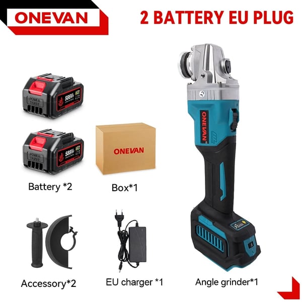 Kulmahiomakone, Harjaton moottori, Muuttuva nopeuden säätö,2 Akku EU Plug
